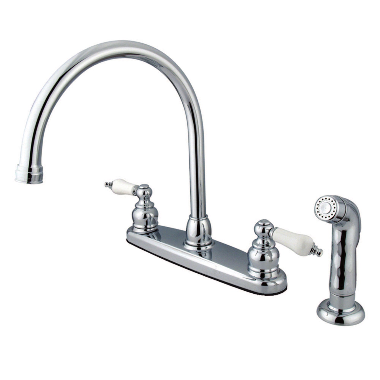 Kingston Heirloom KB721SP - Vintage Two-Handle 4-Hole 8" Centerset Kitchen Faucet with Side Sprayer, Polished Chrome — image 1